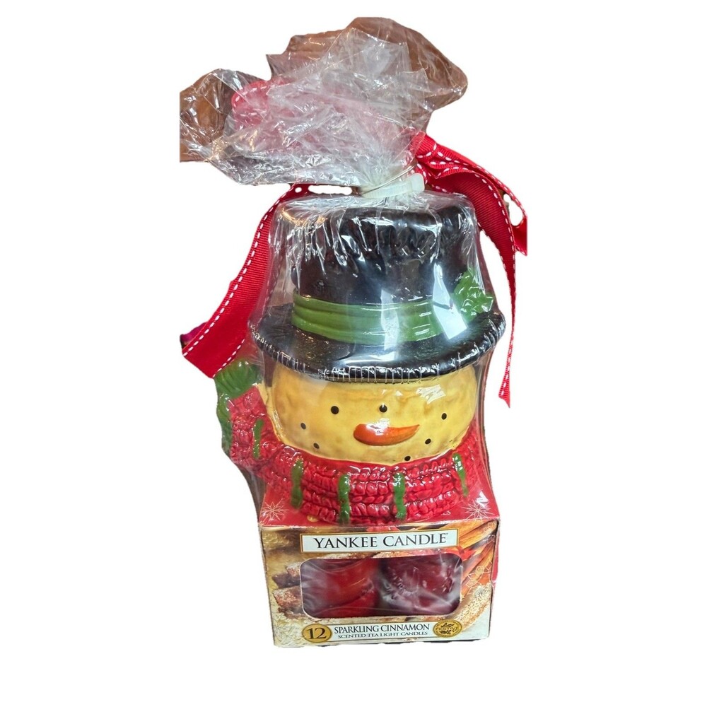 YANKEE CANDLE Sparkling Cinnamon  SCENTED 12 TEALIGHTS WITH SNOWMAN HOLDER